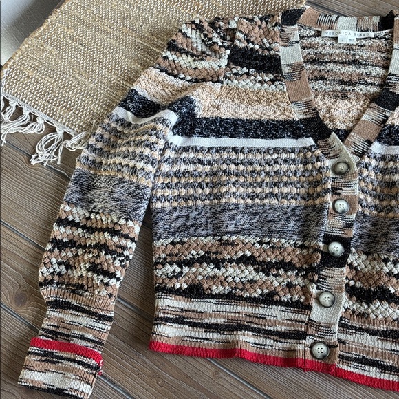 Veronica Beard Cecily Mixed Knit Wool Cardigan Button Sweater Size S - Picture 9 of 13